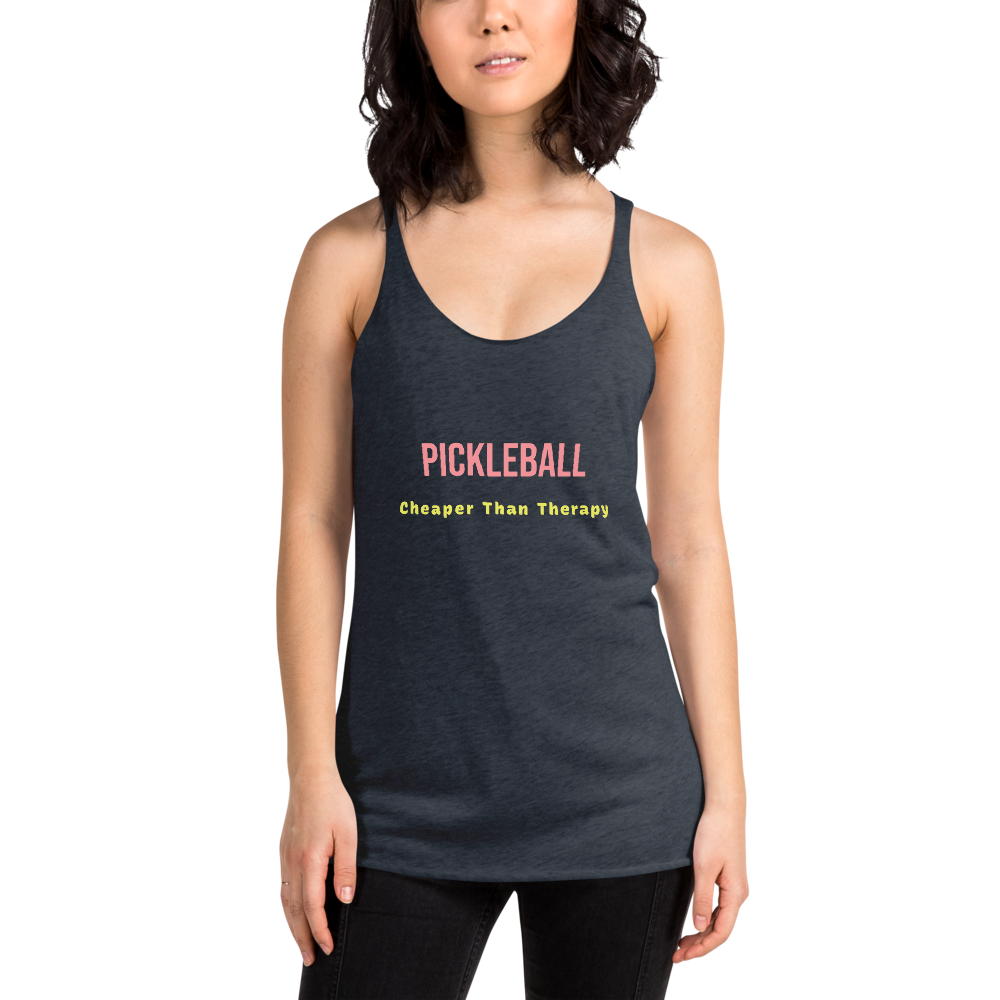 Pickleball Cheaper Than Therapy – Women’s Racerback Tank (pnk/gld)
